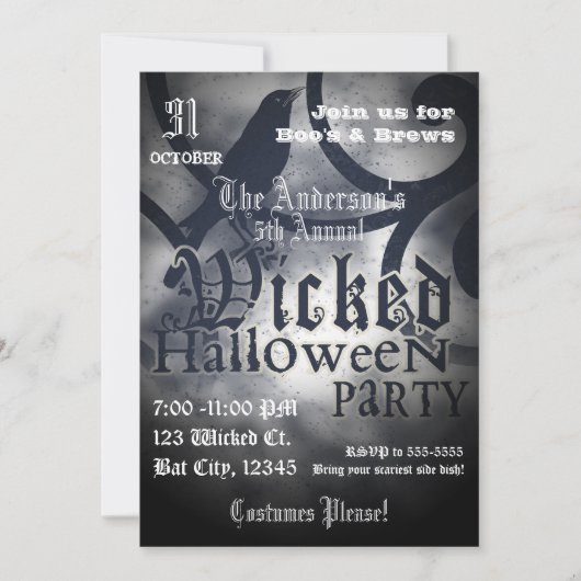 Wicked Halloween Party Black Crow Bird Kaart (Voorkant)