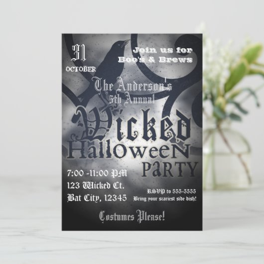 Wicked Halloween Party Black Crow Bird Kaart (Staand voorkant)