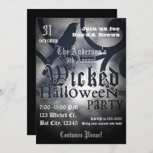 Wicked Halloween Party Black Crow Bird Kaart (Voorkant / Achterkant)
