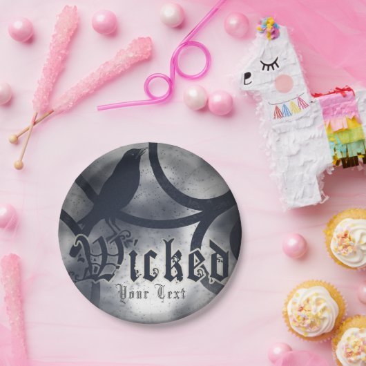 Wicked Halloween Party Black Crow Bird Papieren Bordje (Feest)