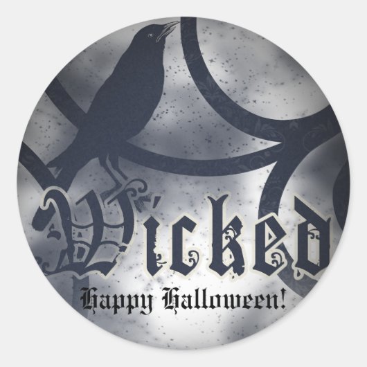 Wicked Halloween Party Black Crow Bird Ronde Sticker (Voorkant)