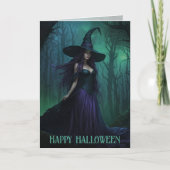 Wicked Halloween Witch in Paarse en zwarte gevouwe Kaart (Voorkant)