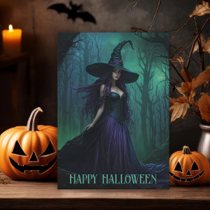Wicked Halloween Witch in Paarse en zwarte gevouwe Kaart