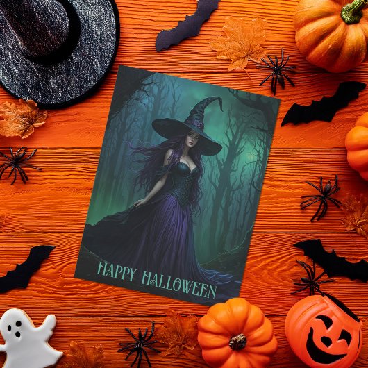 Wicked Halloween Witch in Paarse en zwarte kleuren Briefkaart