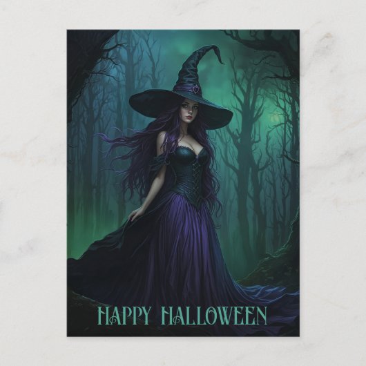 Wicked Halloween Witch in Paarse en zwarte kleuren Briefkaart (Voorkant)