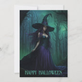 Wicked Halloween Witch in Paarse en zwarte kleuren Feestdagenkaart (Voorkant)
