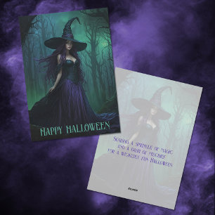 Wicked Halloween Witch in Paarse en zwarte kleuren Feestdagenkaart