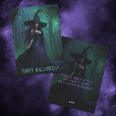 Wicked Halloween Witch in Paarse en zwarte kleuren Feestdagenkaart