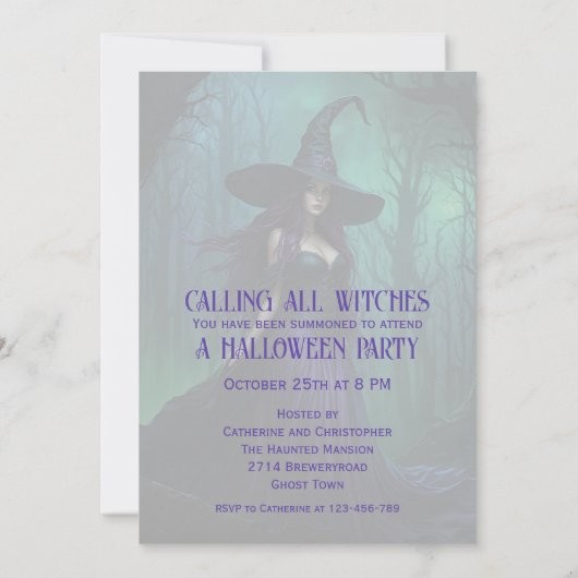 Wicked Halloween Witch in Paarse en zwarte kleuren Kaart (Achterkant)