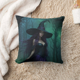 Wicked Halloween Witch in Paarse en zwarte kleuren Kussen