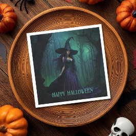 Wicked Halloween Witch in Paarse en zwarte kleuren Servet