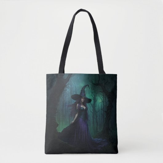 Wicked Halloween Witch in Paarse en zwarte kleuren Tote Bag (Voorkant)