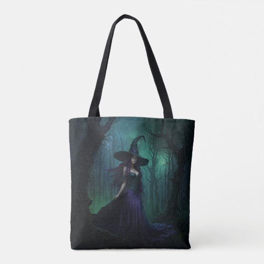 Wicked Halloween Witch in Paarse en zwarte kleuren Tote Bag (Achterkant)
