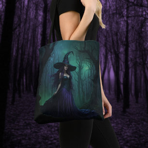 Wicked Halloween Witch in Paarse en zwarte kleuren Tote Bag