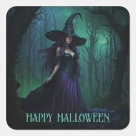 Wicked Halloween Witch in Paarse en zwarte kleuren Vierkante Sticker
