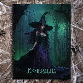 Wicked Halloween Witch in Paarse en zwarte naam Notitieboek
