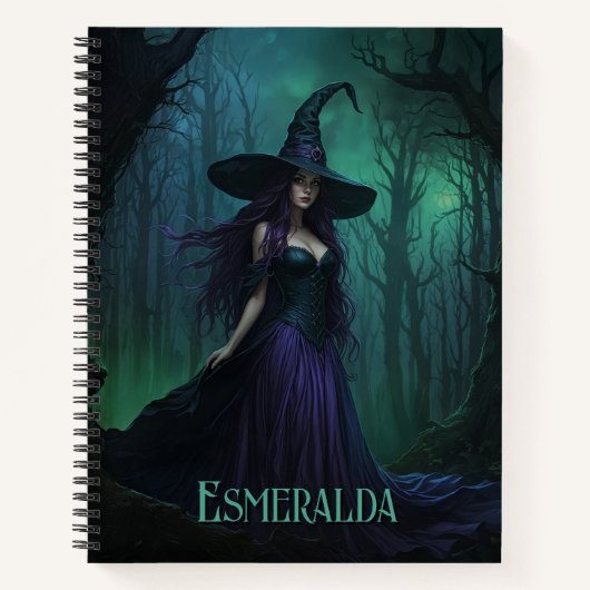 Wicked Halloween Witch in Paarse en zwarte naam Notitieboek (Voorkant)