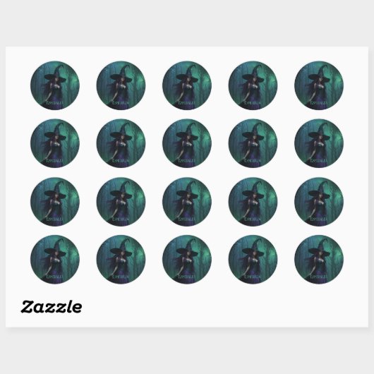 Wicked Halloween Witch in Paarse en zwarte naam Ronde Sticker (Vel)