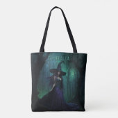 Wicked Halloween Witch in Paarse en zwarte naam Tote Bag (Achterkant)