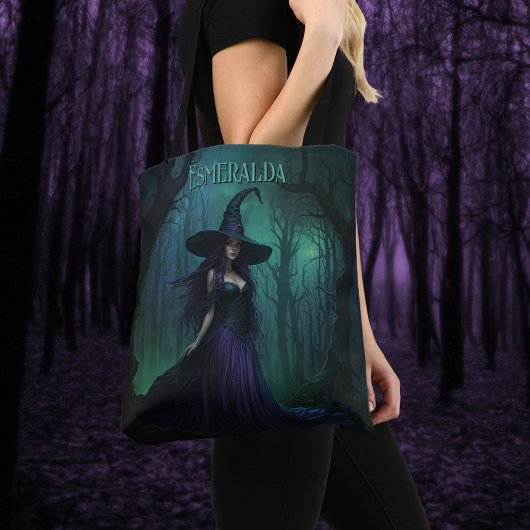 Wicked Halloween Witch in Paarse en zwarte naam Tote Bag