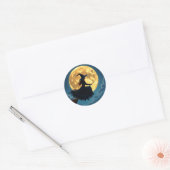 Wicked Halloween | Witch on Broom with Full Moon Ronde Sticker (Envelop)