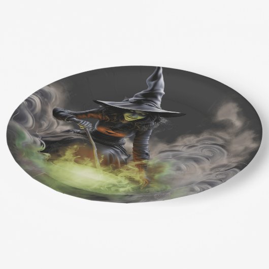 Wicked Halloween Witch roeren kokende ketel Papieren Bordje (Gekanteld)