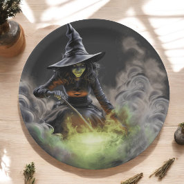 Wicked Halloween Witch roeren kokende ketel Papieren Bordje