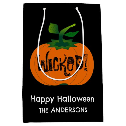 Wicked Happy Halloween Zwart Sinaasappel Pompoen Medium Cadeauzakje (Voorkant)