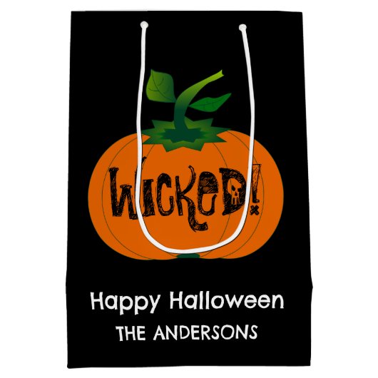 Wicked Happy Halloween Zwart Sinaasappel Pompoen Medium Cadeauzakje (Achterkant)