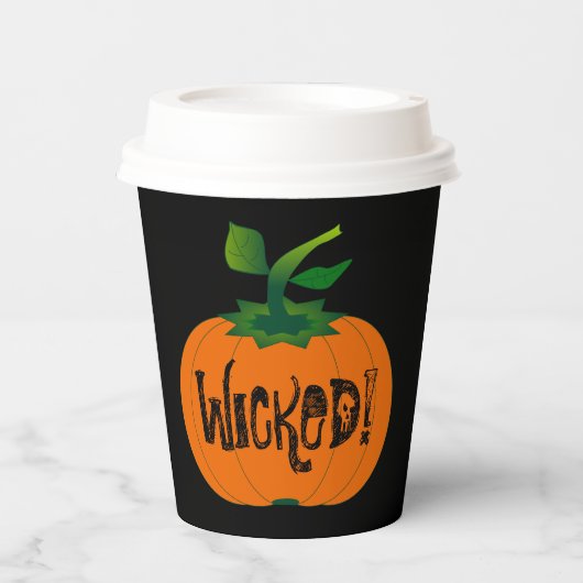 Wicked Happy Halloween Zwart Sinaasappel Pompoen Papieren Bekers (Voorkant)