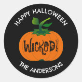 Wicked Happy Halloween Zwart Sinaasappel Pompoen Ronde Sticker (Voorkant)