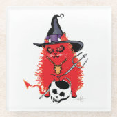 Wicked Kat Devil Cat Trick or treat Glazen Onderzetter (Voorkant)