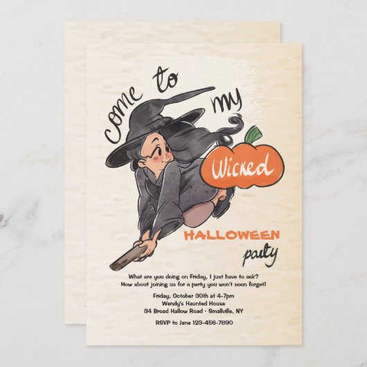 Wicked Little Witch Halloween Uitnodiging (Voorkant / Achterkant)