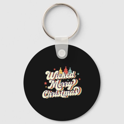 Wicked Merry Christmas Retro Groovy New England Xm Sleutelhanger (Voorkant)