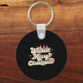 Wicked Merry Christmas Retro Groovy New England Xm Sleutelhanger (Voorkant)