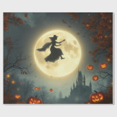 Wicked Mystical Witch Flying Over Full Moon 🌕 Cadeaupapier (Vlak)