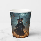 Wicked Night: Enge Halloween-heks en haar vleermui Papieren Bekers (Achterkant)