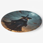 Wicked Night: Enge Halloween-heks en haar vleermui Papieren Bordje (Gekanteld)