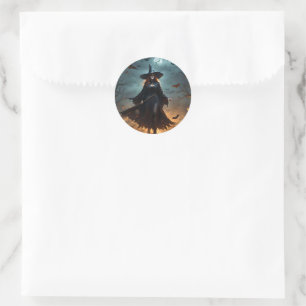 Wicked Night: Enge Halloween-heks en haar vleermui Ronde Sticker