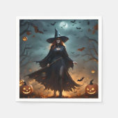 Wicked Night: Enge Halloween-heks en haar vleermui Servet (Voorkant)