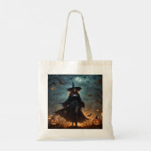 Wicked Night: Enge Halloween-heks en haar vleermui Tote Bag (Achterkant)