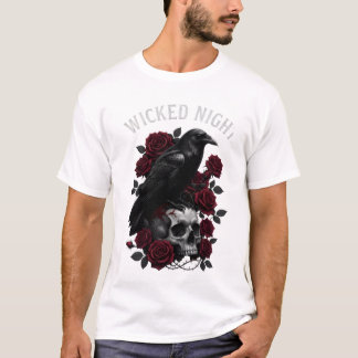 Wicked Night Raven & Skull Gothic Halloween T-Shir T-shirt