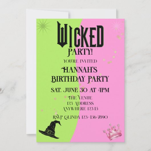 Wicked Pink Green Birthday Invitation Kaart (Voorkant)