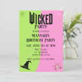 Wicked Pink Green Birthday Invitation Kaart (Staand voorkant)