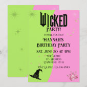 Wicked Pink Green Birthday Invitation Kaart (Voorkant / Achterkant)
