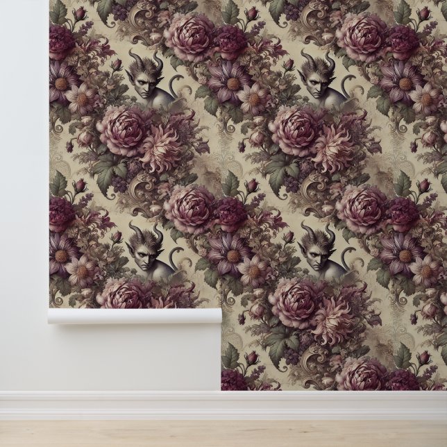 Wicked Plum Petals – Gothic Floral Design Behang (Applicatie)