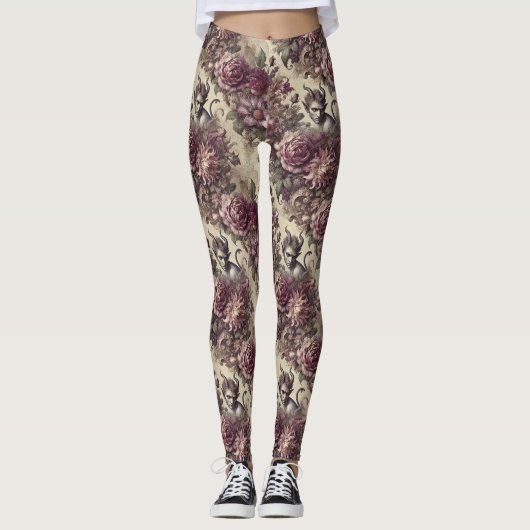 Wicked Plum Petals – Gothic Victoriaans Leggings (Voorkant)