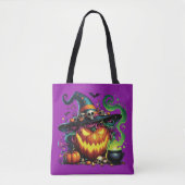 Wicked Pumpkin Witch Cauldron Tote Bag (Voorkant)