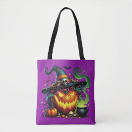 Wicked Pumpkin Witch Cauldron Tote Bag