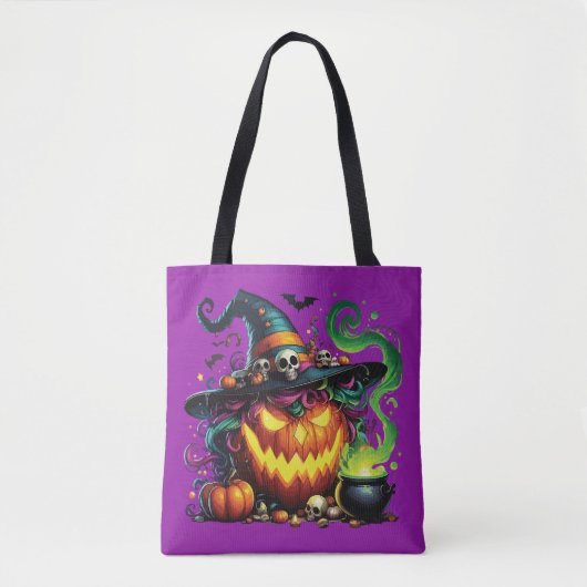 Wicked Pumpkin Witch Cauldron Tote Bag (Voorkant)